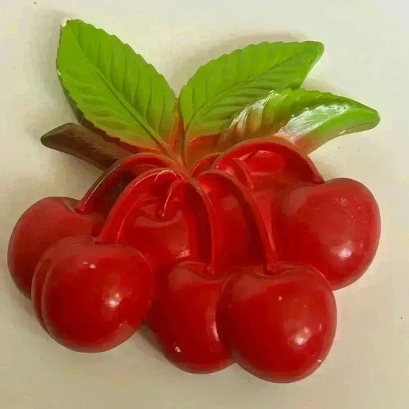 Vintage 1979 Miller Studio chalk ware fruit decor: peaches, cherries  and apples - Picture 3 of 9